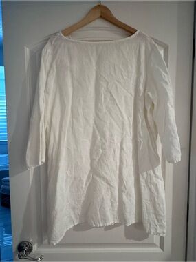 bryn Walker White Linen Tunic Dress - Simple Boat Neck